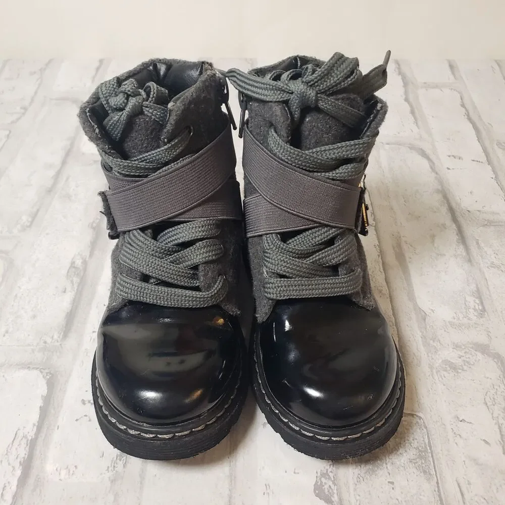 Black and Grey Girls Toddlers Hoo Strap and Zipper Boots